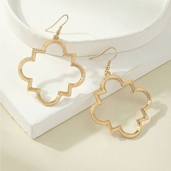 Gold Clover Moroccan Statement  Earrings - Picture 2 of 11
